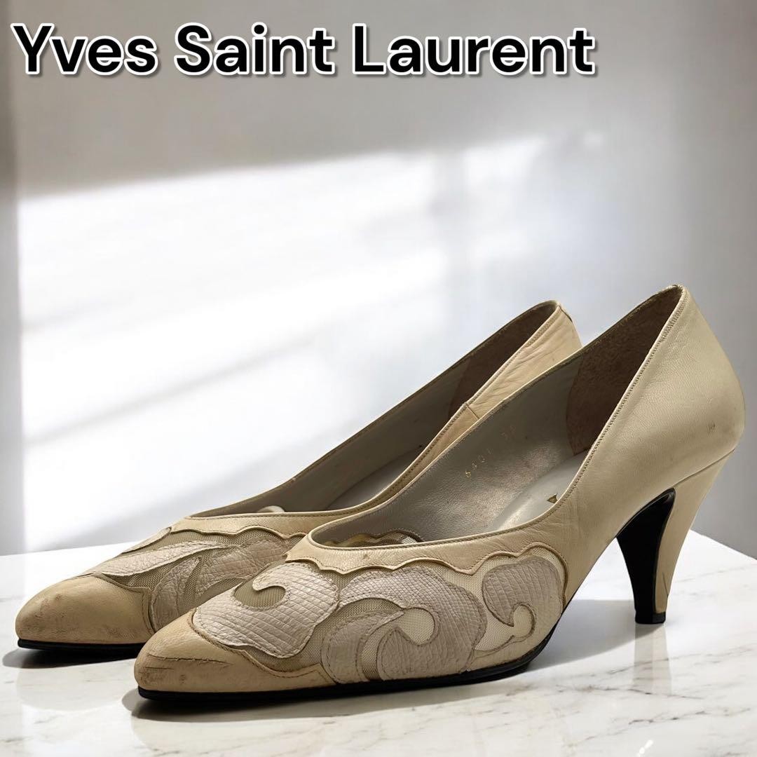 Decolte Saint Laurent tacco YSL EU35 5 US5 5 pelle avorio 09875a