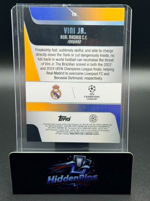 2024-25 Topps Chrome UEFA Vinicius Jr Aqua Refractor #23/199 Real Madrid #115 view 2