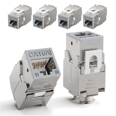 6 Stück Cat6A Keystone Jack, 10Gbps, 500MHz, Vergoldet, Werkzeuglos, Grau