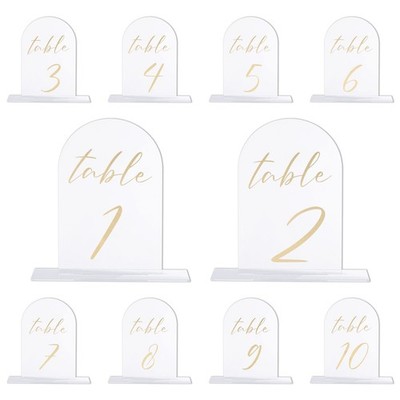 Arch Tischnummern 1-10 6''x4'' Acryl Display Schild mit Ständer Transparent/Gold