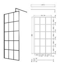 Matt Black Grid Walk In Wet Room Shower Enclosure Screen Flipper Glass Panel