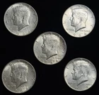 5 Lot - 1964 D Kennedy Half Dollars - Circulated Condition - 90% Silver - ¢50