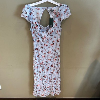 Wild Fable Womens Maxi Dress Medium Light Blue Floral Flutter Sleeve Boho NWT