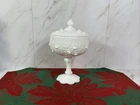 Vintage Fenton Milk Glass Cabbage Rose Pedestal Compote Tall Candy Bowl With Lid