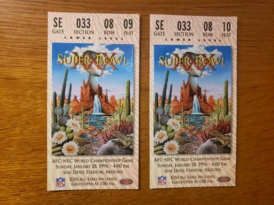 Pair of Super Bowl XXX 30 Ticket Stubs 1/28/1996 Dallas VS