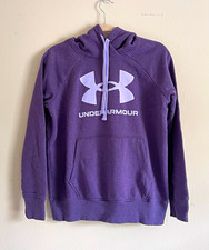Under Armour Women s Purple Logo Pullover Hoodie XS Loose Fit Fleece Pockets
