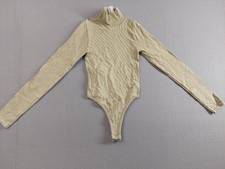 Forever 21 Women Bodysuit Small Beige Ribbed Long Sleeve Turtleneck Thong Casual
