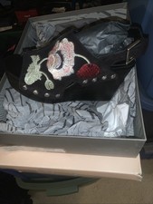 Alexander McQueen Black Floral Embroidered Suede Wedge Slingback Sandals 39