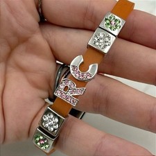 Vintage Handmade Womens Rhinestone Sliding Letters Alphabet Charms Wristbands