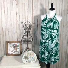Tahari Beach Palm Halter Dress in Green and White Size Large