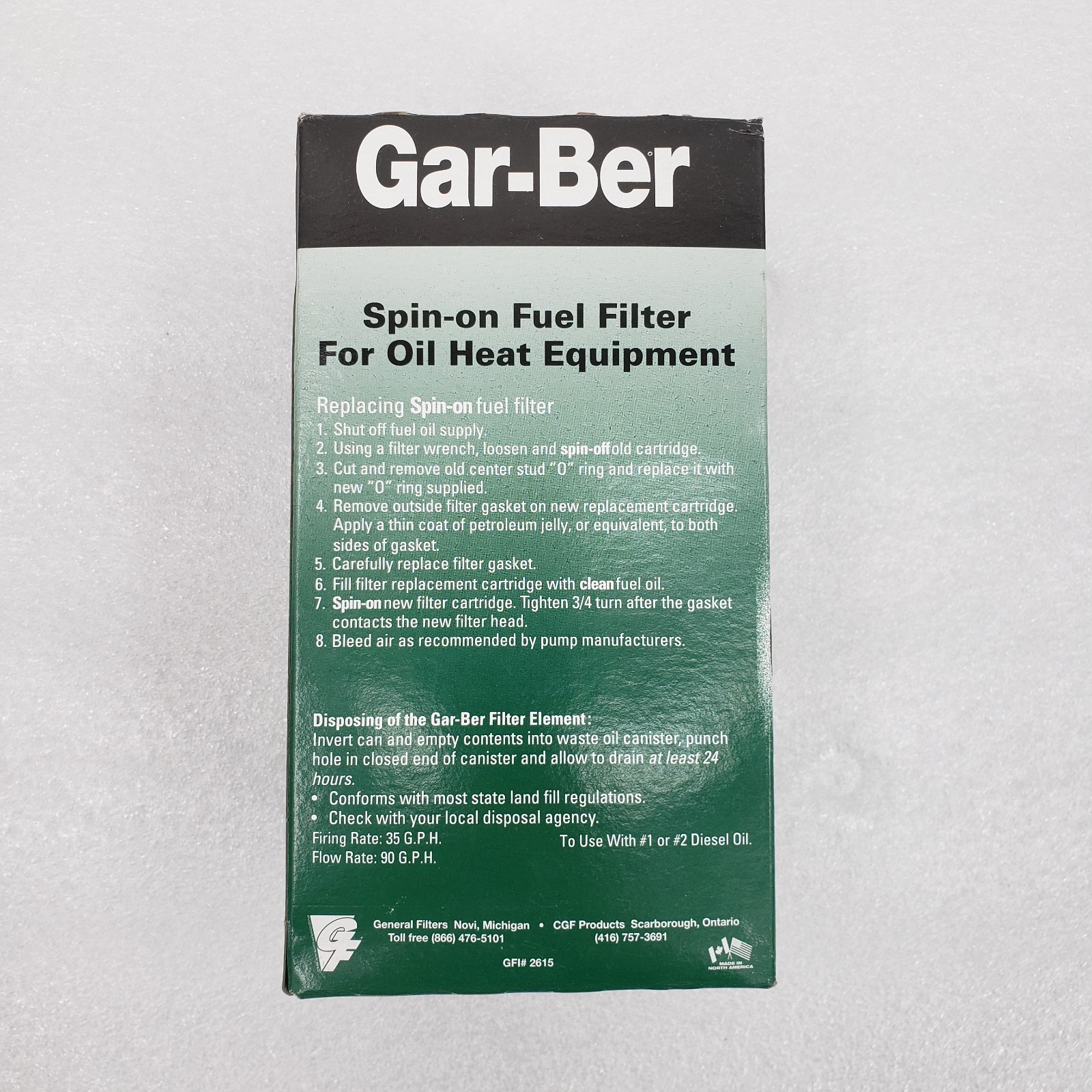 Garber Model M Spin On Fuel Filter For Oil Heat Equipment