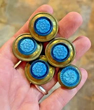 Antique Victorian RARE Cerulean Blue Sulfide Glass Hanging Picture Tieback Nails