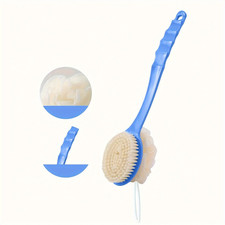 1 Soft Loofah Brush and Bristle Bath Body Brush with Curved Long Handle - Odorle