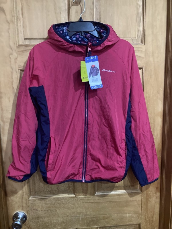 New EDDIE BAUER  Youth Girls Reversible Hooded Jacket -  L 14-16