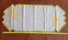 Vtg Handmade Crochet Lace Embroidered Table Runner Dresser Scarf Yellow White