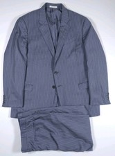 Giorgio Armani Collezioni Mens Navy Pinstripe Wool Suit Size 46R Made In Italy