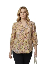 LAUREN CONRAD Women’s XL Floral Balloon Sleeve Button Up Blouse Cotton Blend