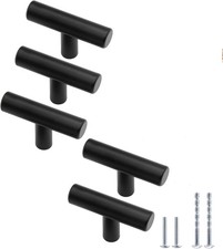 Matte Black Round Bar Cabinet Knobs 2 Inch Stainless Steel 5 Pack