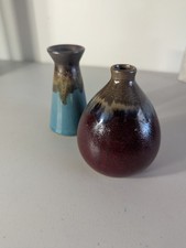 2 Small Pottery Vases 5 In Tall