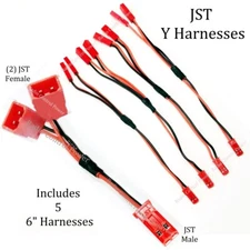 RCP-JRJST (5) JST Male to (2) JST Female Y Harnesses 6" Wire Length 5 pcs