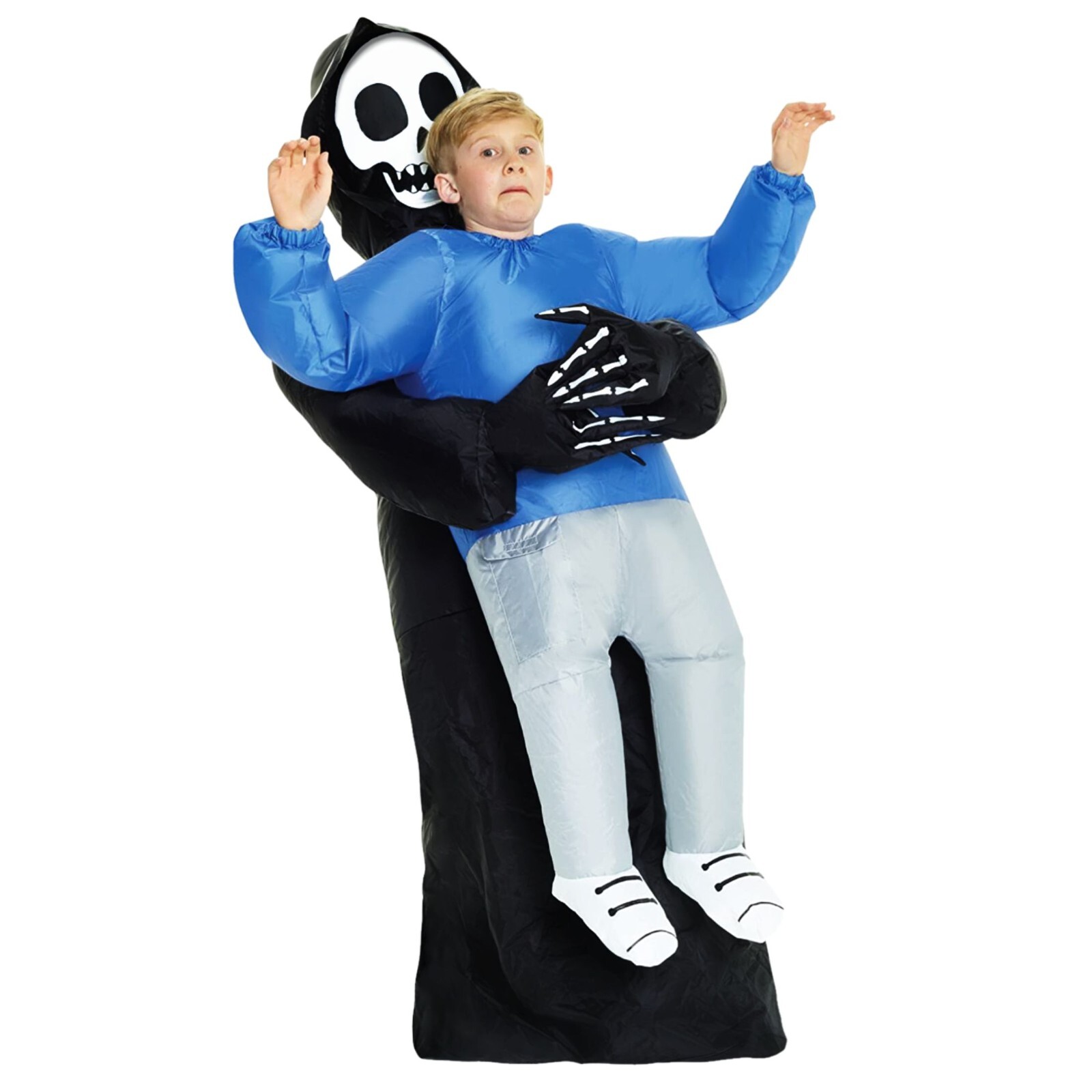 Kids Grim Reaper Pick Me Up Inflatable Costume Boys Girls Halloween Fancy Dress