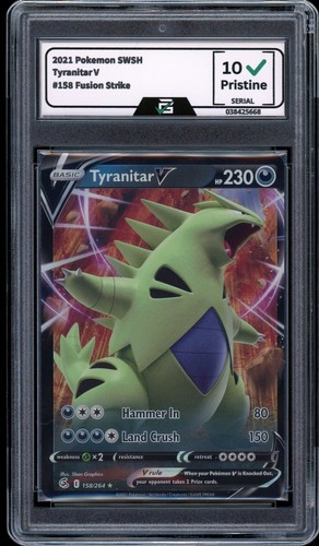 2021 Pokemon SWSH Fusion Strike Tyranitar V #158 PRIME GRADED 10 GEM MINT