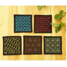 Japan Embroidery  SASHIKO KIT COASTER FUJIHISA with tread & needle 5pcs COLOR