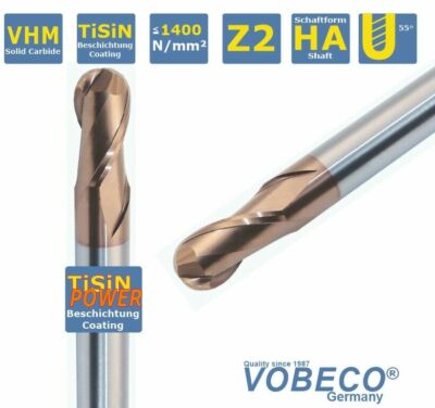 VHM Radiusfräser Schaftfräser Z2 TiSiN  Kugelkopffräser HPC Fräser VOBECO