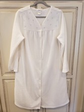 Vtg Fundamentals House Coat Embroidered Bathrobe Snap Front Terrycloth Roses L