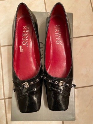 5*CONDITION 5* QUALITY Franco Sarto Black Shoes 6m Wedge Front Metal buckle 