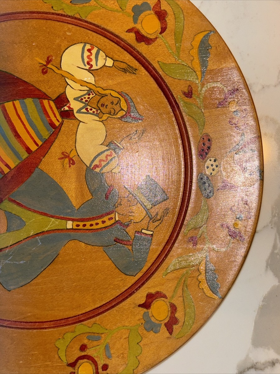 Rare Antique Russian Wood Folk Art Plate by Leonid Sokoloff 12