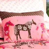 Girls Flower Pony Horse Chocolate Polka-dot Pink Oblong Decor-pillow 14lx18w Girls Flower Pony Horse Chocolate Polka-dot Pink Oblong Decor-pillow 14lx18w