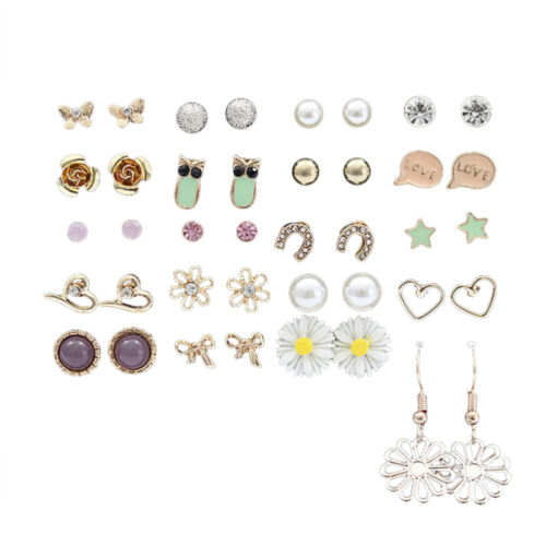  20Pairs Women Earrings Set Colorful Daisy Resin Owl Pearl Studs Earrings Set - 第 1/12 張圖片