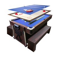Mattew Blau Mit BäNken–4 In 1 Billardtisch 7Ft–Air Hockey–Tischtennis–Esstisch