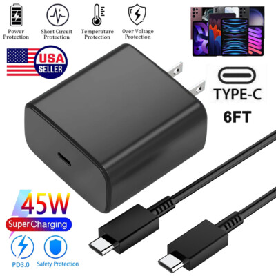 45W Type C USB C Super Fast Wall PD Charger Cable For Samsung Galaxy S22 S21 S23