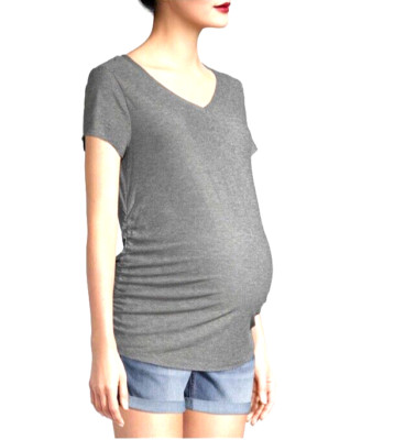TIME & TRU Maternity XL 16-18 V-Neck Grey Heather Soft Jersey Knit T-Shirt NWT