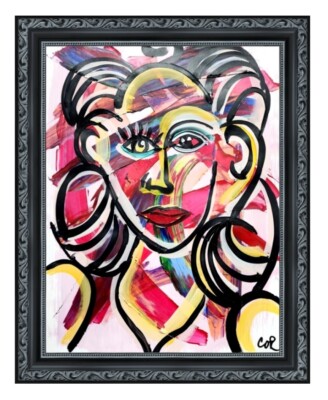 CORBELLIC ORIGINAL PAINTING 14X17 ABSTRACT CUBIST WOMAN PORTRAIT LARGE PAPER ART
