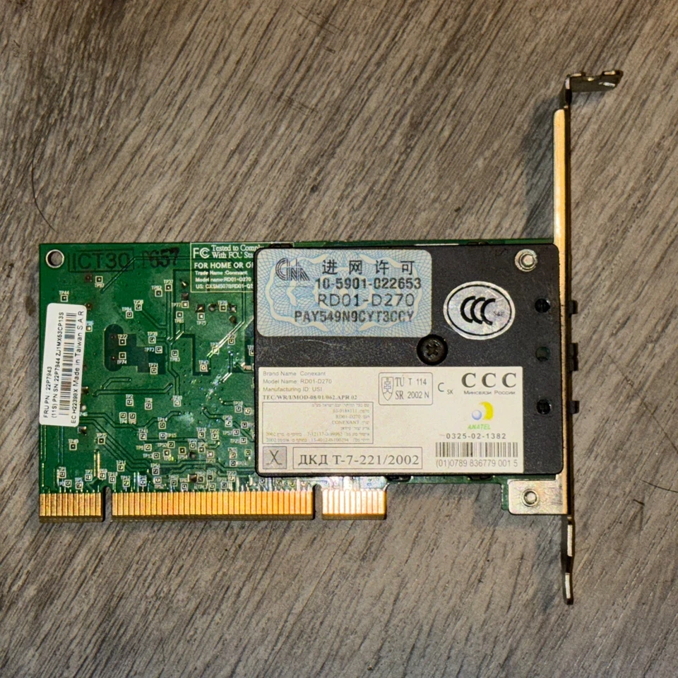 Conexant RD01-D270 56K V.92 PCI Fax/Modem Card IBM FRU 22P7943  - Image 4 of 4