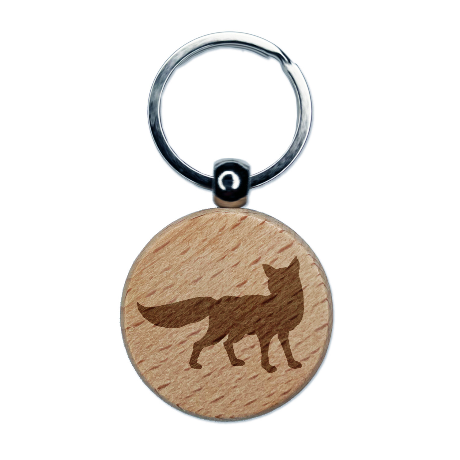 Fox Engraved Wood Keychain Tag - Natural Round Charm  