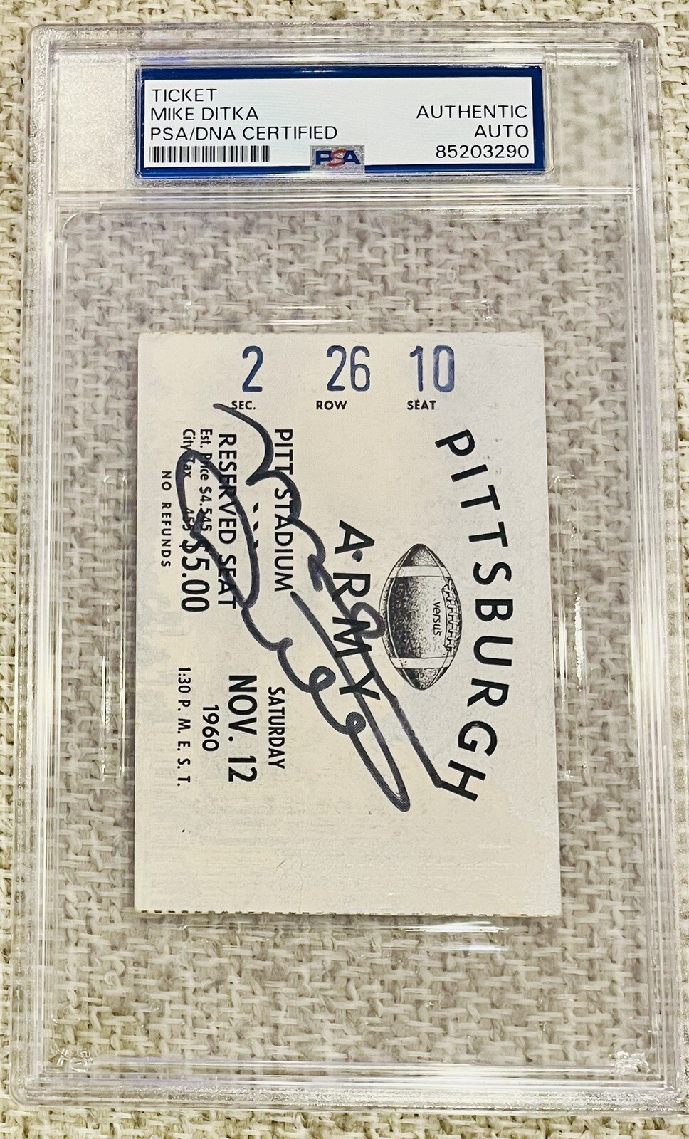 Mike Ditka Autographed Signed Chicago Bears 1960 PITTSBURGH U SENIOR YR TICKET PSA/DNA RARE 