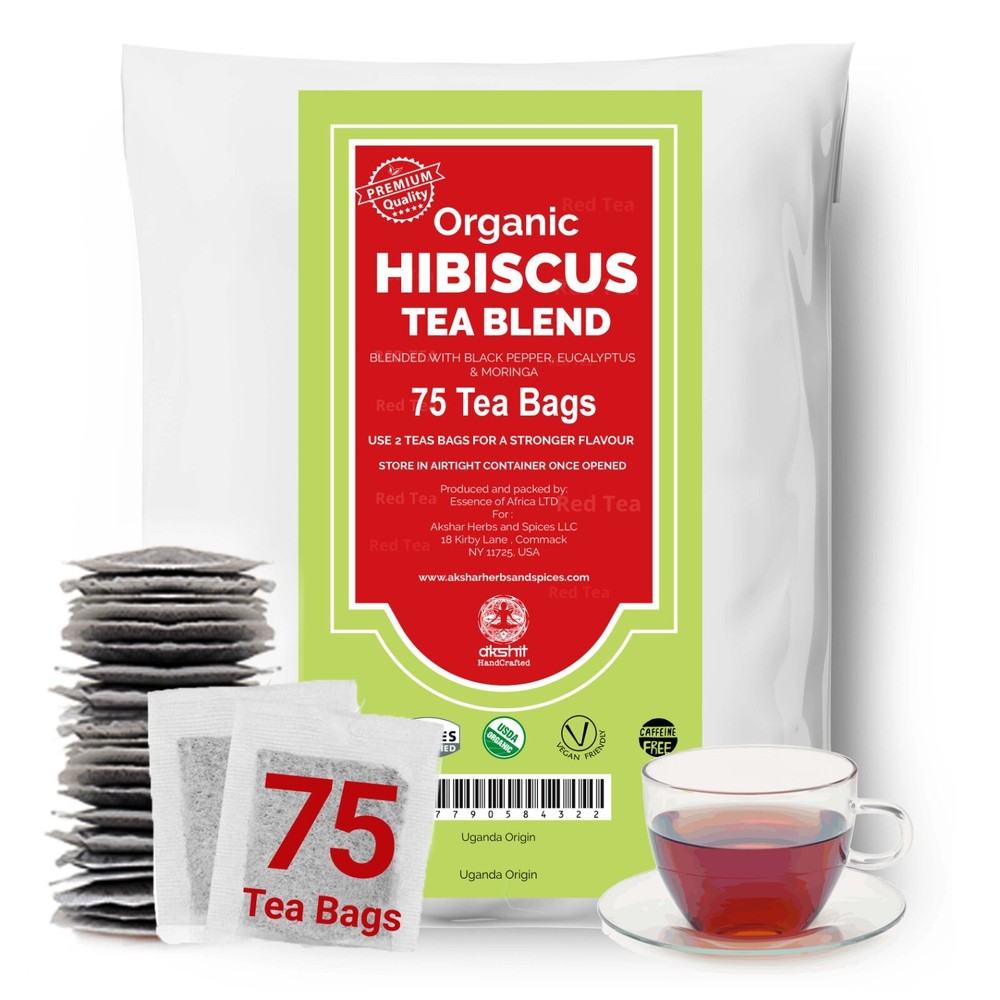 75 Hibiscus Tea Bags, Hibiscus Flower Tea Blend, Hibiscus Moringa Tea Herbal Tea