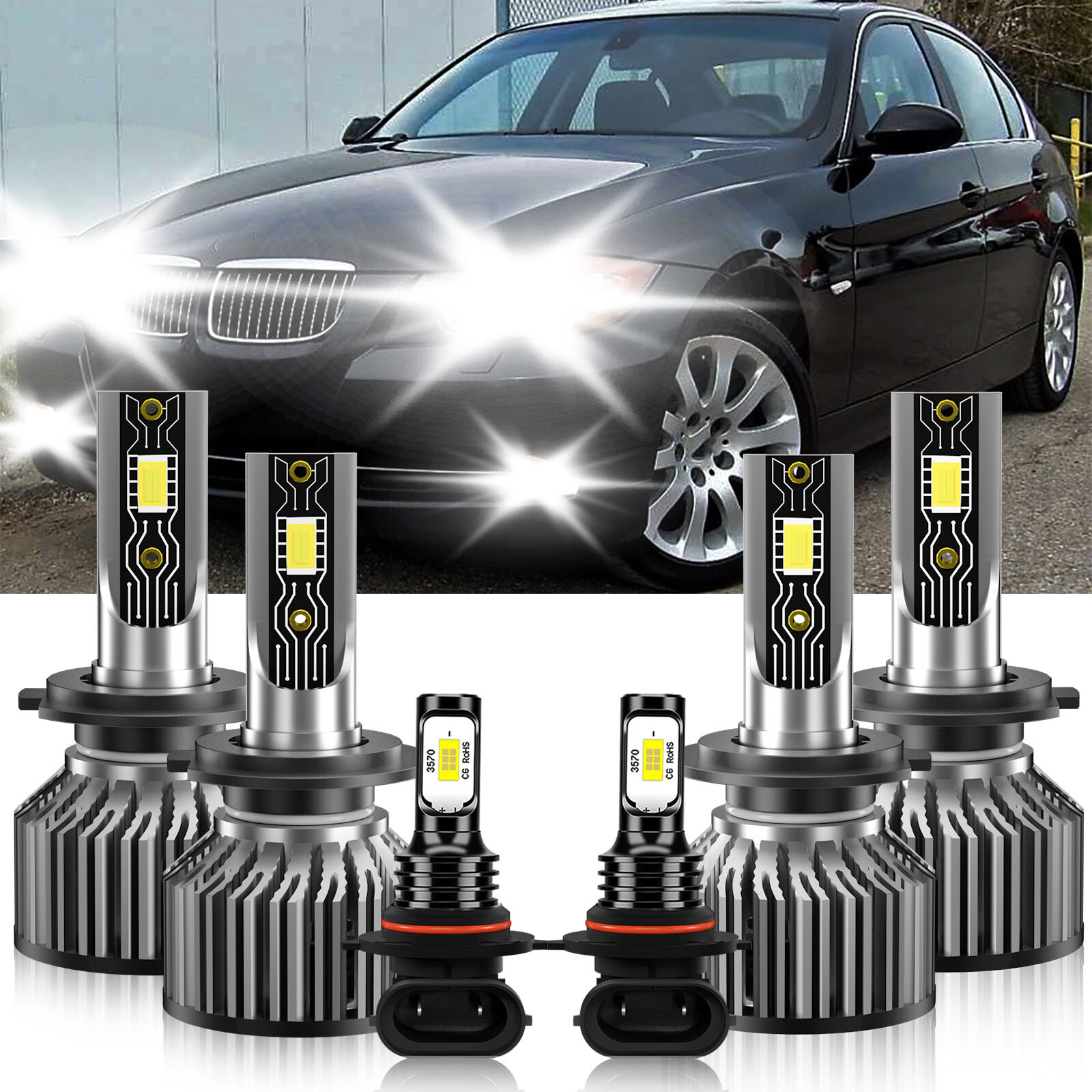 6x LED Headlight High Low Beam+ Fog Light Bulbs 6500K For BMW 330xi 2001-2001
