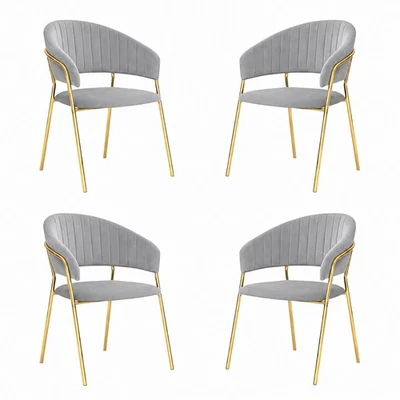 Chaises Salle À Manger Set De 4 Aurelia En Velours Gris Avec Pieds Dorés - Photo 1/4