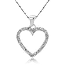 1/6 cttw Diamond Pendant, Diamond Heart Pendant Necklace for Women in 14K White