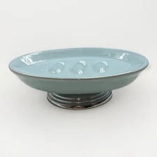 Chic Powder Blue Porcelain Soap Dish With Chrome Base