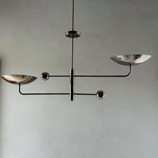 Handmade Brass Chandelier: Mid Century Modern Pendant Light, Linear Sculpture
