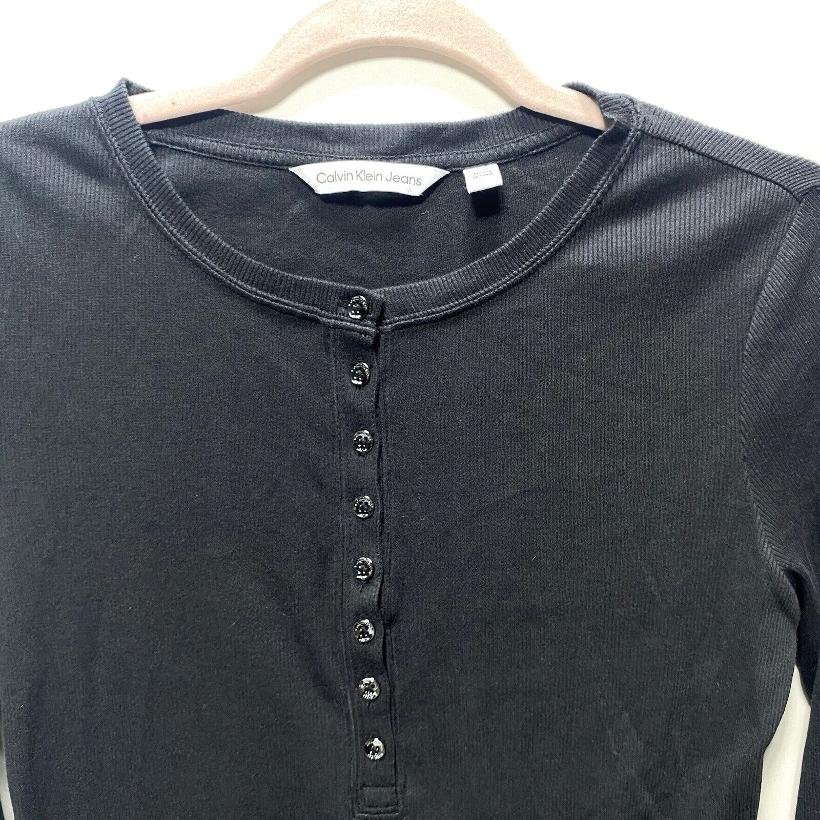 Calvin Klein Black Dress Women’s Small Long Sleeve Henley Summer Casual New thumbnail 6