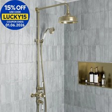 Traditional Thermostatic Mixer Shower Luxury Dual Exposed Round Brushed Brass