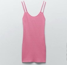 ZARA Barbiecore Pink Bodycon Mini Dress Double Strap Scoop Neck Spring Summer L