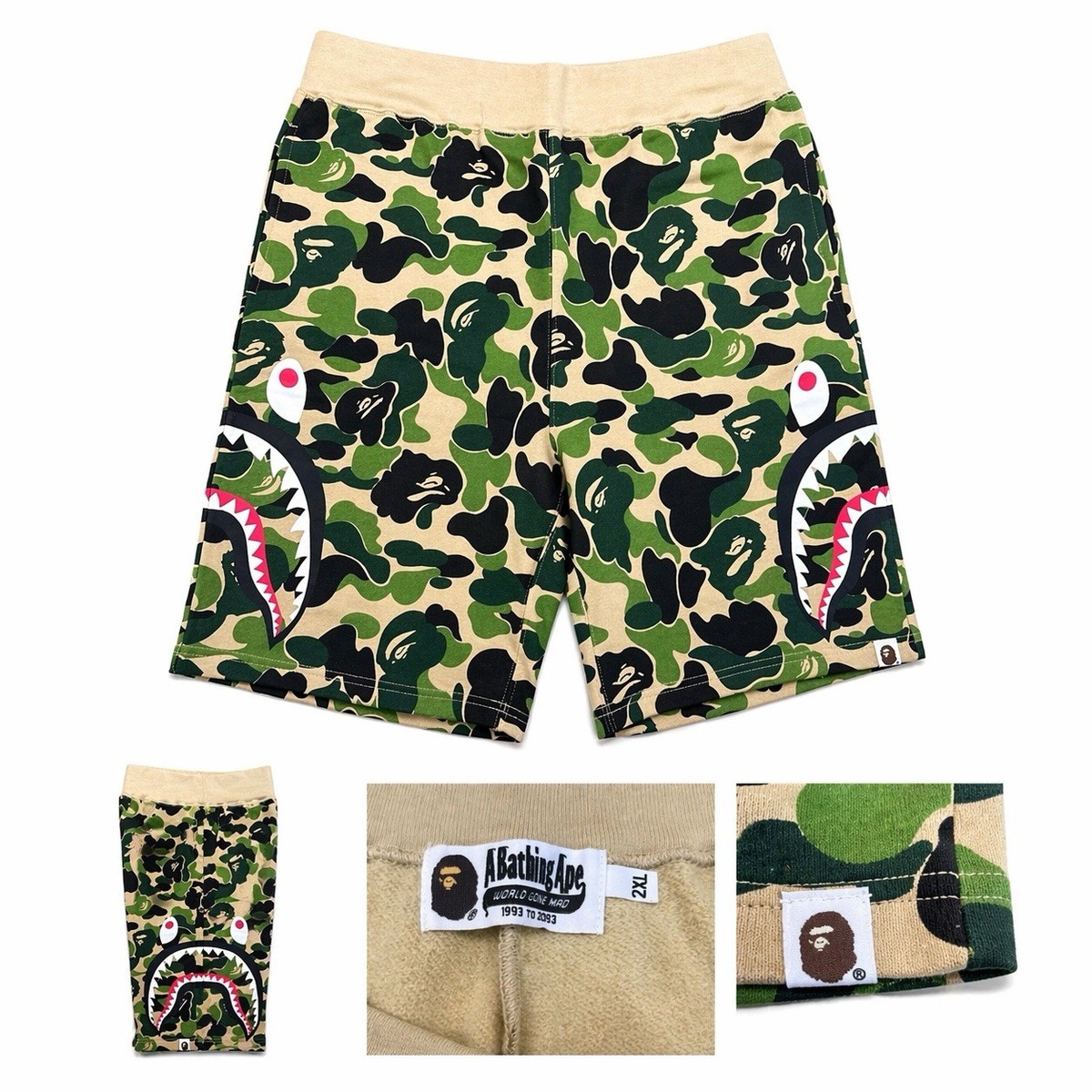 BAPE Shark Camo Sweat Shorts Men's Size 2XL Green A Bathing Ape